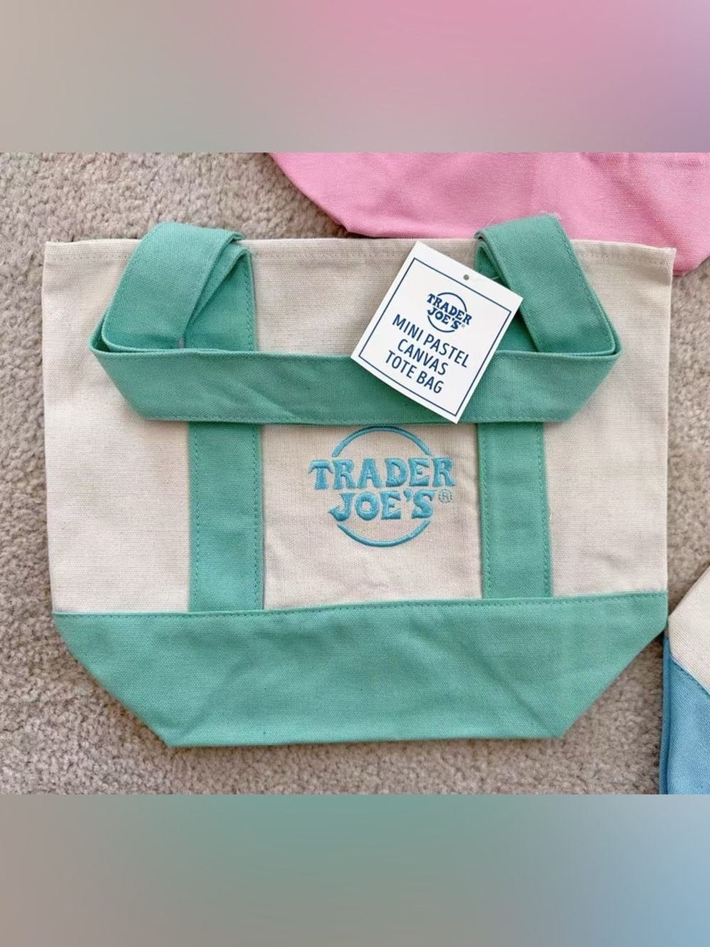 Trader Joe’s mini pastel green tote bag